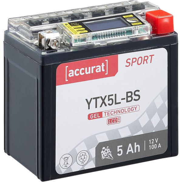 Accurat Sport GEL LCD YTX5L-BS Motorradbatterie 5Ah 12V 100A, MBG-LCD-YTX5L
