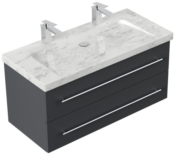 Posseik Badmöbel Marmor Carrara White YAMO 100 cm 2 Hahnlöcher SoftClose grafit, YAMO100032000003DE