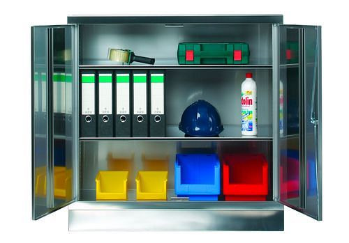 DENIOS Edelstahlschrank Inox, B 1000, T 400, H 1050 mm, mit 2 Einlegeböden, 251581