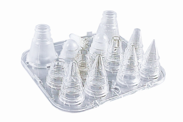 Schneider Tüllen Kassetten-Set aus Polykarbonat, transparent, Ø 1, 2, 3, 5, 7, 9, 13, 15 mm, 196600