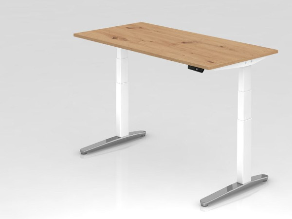 Hammerbacher Schreibtisch XBHM16, 160 x 80 cm, Platte: Asteiche, 25 mm dick, ABS Dickkante, Rechteckform, Weiß poliert, VXBHM16/R/WC