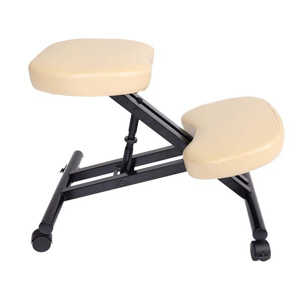 Mendler Kniestuhl HWC-E10, Sitzhocker Kniehocker, höhenverstellbar Rollen Kunstleder Metall, creme-beige, 75152