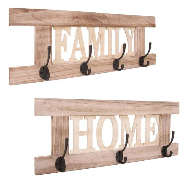 Mendler 2er Wandgarderoben Set HWC-C60 Home+Family Garderobenpaneel, Shabby-Look Vintage, naturbraun, 61508+61511