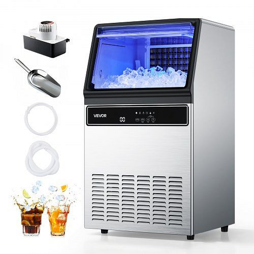 VEVOR Gewerbliche Eismaschine 59kg/Tag, 15kg Speicher, 45 Eiswürfel/Zyklus, Freistehend/Unterbau, LED-Anzeige, Selbstreinigung, ZHSKU00000000000544