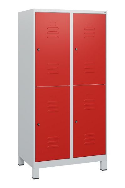 C+P Doppelstöckiger Spind Classic PLUS, Füße, 2 Abteile, 1630x800x500mm, 7035/3020, Zylinderschlösser, 0803105-22 S10032