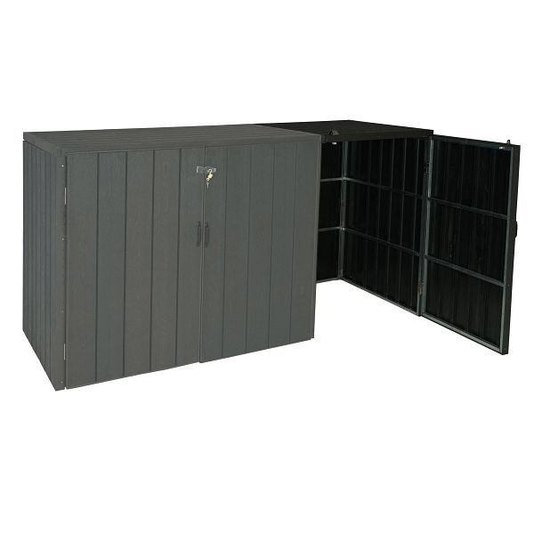 Mendler XL 1er-/2er-WPC-Mülltonnenverkleidung Erweiterung HWC-J28, Premium Mülltonnenbox, Metall Holzoptik, anthrazit, 76043+76044