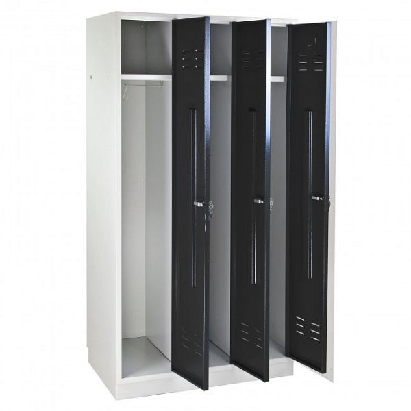 ADB Spind / Garderobenschrank "Regular" 3-türig, Maße HxBxT: 1775x890x500 mm, Farbe Korpus: lichtgrau, RAL 7035, Farbe Türen: anthrazit (RAL 7016), 40908
