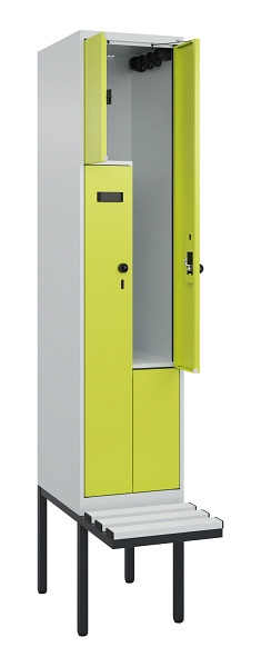 C+P Z-Spind Evolo PLUS, Bank, 2 Fächer, 2120x400x815mm, 7035/0024, Drehriegel, Material Sitzfläche Kunststoff, 0490437-122 S10069