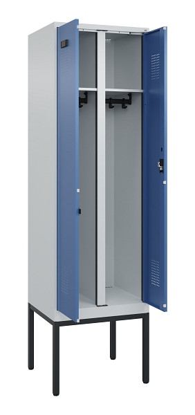 C+P Schwarz-Weiß-Spind Evolo PLUS, Gestell, 2 Abteile, 2120x600x500mm, 7035/5023, Zylinderschloss, 0490327-20 S10035