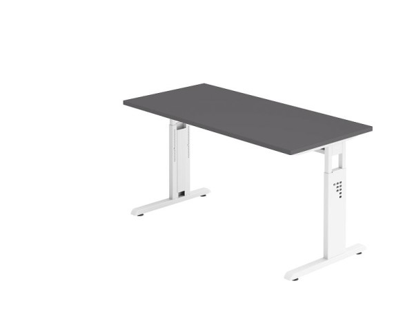 Hammerbacher Schreibtisch C-Fuß 140x67cm Graphit/Weiß, 25 mm dick, 2 mm ABS-Kante. Rechteckform, VOS614/G/W
