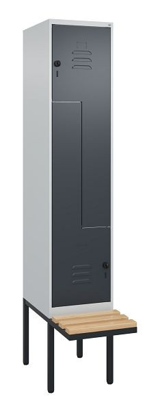 C+P Z-Spind Classic PLUS, Bank, 2 Abteile, 2120x400x815mm, 7035/7016, Drehriegel, Buche-Sitzleisten, 0800437-122 S10008