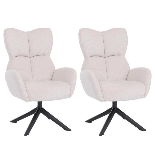 Mendler 2er-Set Esszimmerstuhl HWC-Q54, Relaxstuhl Loungestuhl Polsterstuhl, drehbar Metall Cord (320g/m²), creme, 2x166532+2x166533