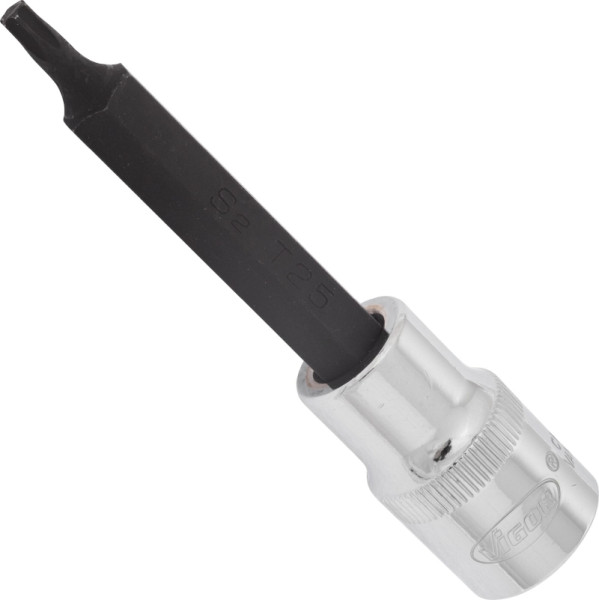 VIGOR TORX Schraubendreher-Einsatz, Vierkant hohl 12,5 mm (1/2 Zoll), Innen TORX Profil, T25, Länge: 100 mm, für Handbetätigung, VE: 5 Stück, V2162