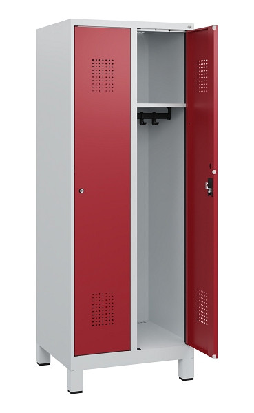 C+P Spind Evolo PLUS, Füße, 2 Abteile, 1630x600x500mm, 7035/3003, Zylinderschloss, 0490105-20 S10026