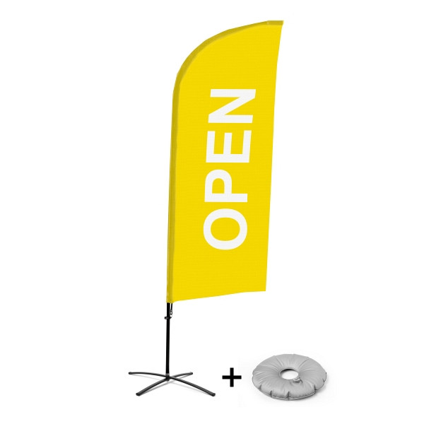 Showdown Displays Beachflag Alu Wind Komplett-Set Geöffnet Gelb Englisch Kreuzständer, BFAW310-CB30-WB-I61