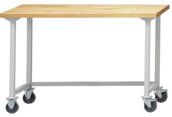 ANKE Werkbänke Arbeitstisch; fahrbar; 1500 x 800 x 890 mm; RAL 7035; Buche-Massiv-Platte 40 mm, 401.801