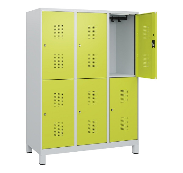 C+P Doppelstöckiger Spind Evolo PLUS, Füße, 6 Fächer, 1630x1200x500mm, 7035/0024, Zylinderschloss, 0493105-32 S10042