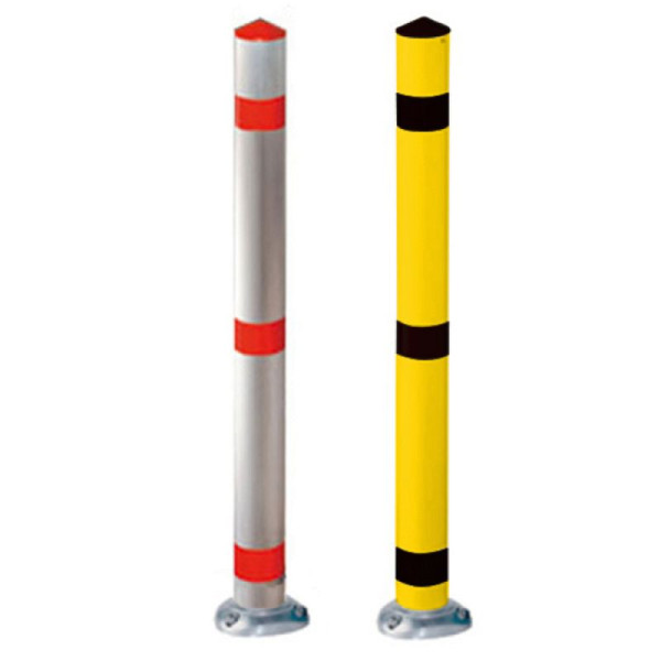 Stein HGS Absperrpfosten -Acero-, herausnehmbar, ohne Verschluss, inkl. Bodenhülse, gelb beschichtet mit 3 schwarzen Reflexstreifen, Pfosten: Ø 76 mm, 19845-sg