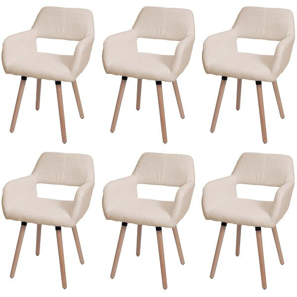 Mendler 6er-Set Esszimmerstuhl HWC-A50 II, Stuhl Küchenstuhl Polsterstuhl, Holz Stoff/Textil Bouclé (450g/m²) FSC®, beige, 6x108874