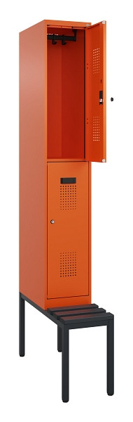 C+P Doppelstock-Spind Evolo PLUS, Bank, 2 Fächer, 2120x300x815mm, 2004/2004, Zylinderschloss, Sitzfläche Kunststoff, Sitzbank, 0493507-10 S10138