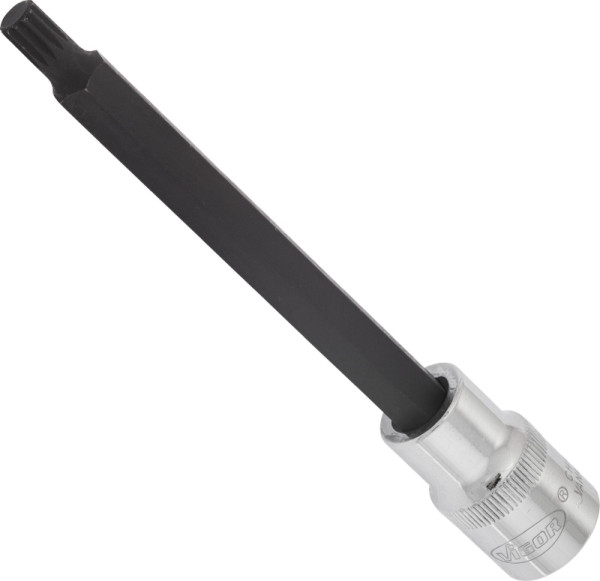 VIGOR Innenvielzahn Schraubendreher-Einsatz (XZN), Vierkant hohl 12,5 mm (1/2 Zoll), Innen Vielzahn Profil XZN, M8, Länge: 140 mm, VE: 5 Stück, V2123