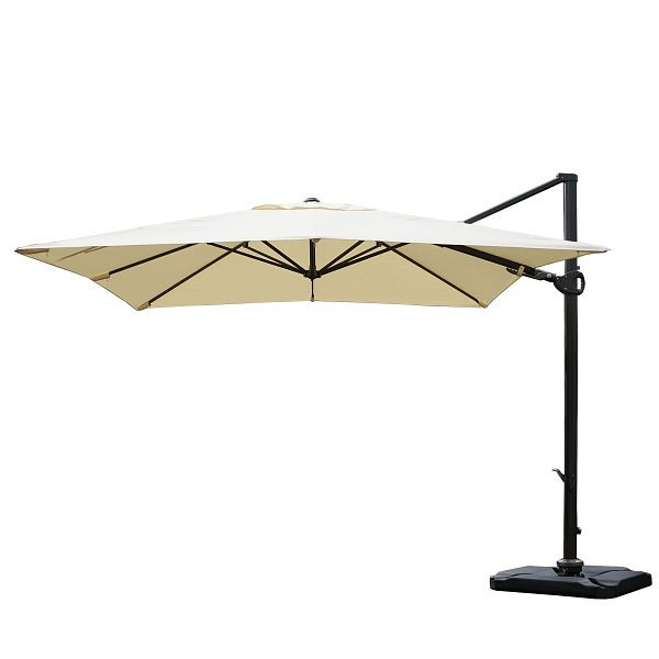 Mendler Gastronomie-Ampelschirm HWC-A39, 3x3m (Ø4,24m) schwenkbar drehbar, Polyester/Alu 31kg, creme mit Ständer, 59350+59358