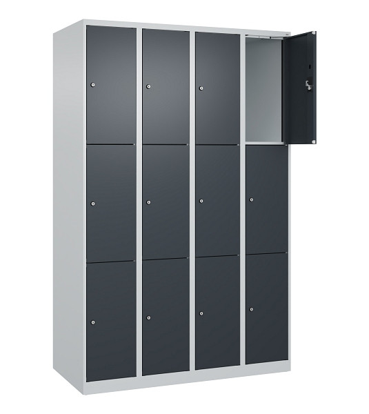 C+P Schließfachschrank Evolo PLUS, 12 Fächer, 1850x1200x500mm, 7035/7016, Abteile 4, Abteilbreite 300 mm, 049000-403 S10012