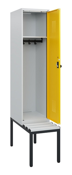 C+P Spind Evolo PLUS, 1 Abteil, 1950x400x815mm, 7035/1023, Drehriegel, Sitzfläche Kunststoff, Sitzbank, 0490505-12 S10055