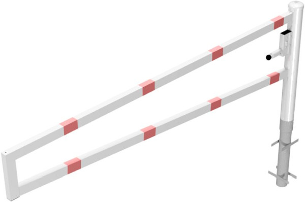 Schake Drehbare Wegesperre, zum Einbetonieren, feuerverzinkt und weiß beschichtet, Gesamtbreite: 2500 mm, mit Profilzylinderschloss, 4013_25ZB