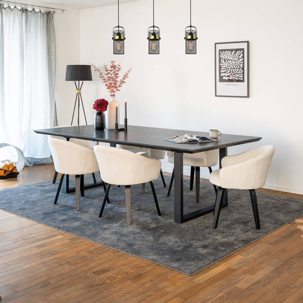 HOME DELUXE Essgruppe Eckig AVENCIA inklusive UFuß 240x120 cm Dark Oak 6 Stühle AMARA Samt Beige, 58541