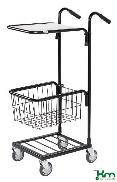 Kongamek Mini-Transportwagen 660 x 385 x 1090 mm, Schwarz / Weiß, 4 Lenkrollen, 1 Boden und 1 Korb, höhenverstellbar, KM153-HTS