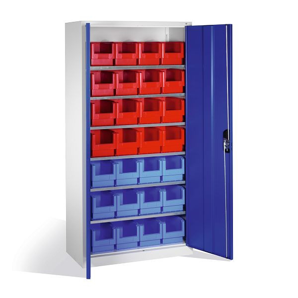 C+P Magazinschrank Serie 13, H1980xB1000xT420mm, Farbe: Lichtgrau / Enzianblau, Muldengriff, 133144-22 S10023