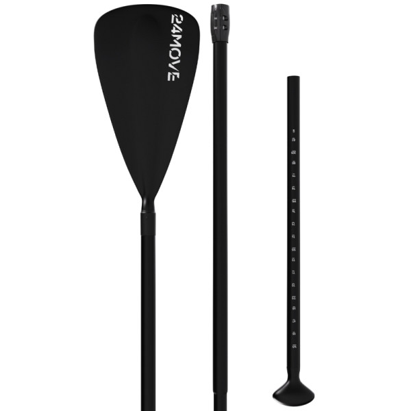 24MOVE Paddel Einzelpaddel Stechpaddel für SUP Stand Up Board, Kajak, Leicht aus Aluminium 210cm, verstellbar schwarz, 6109