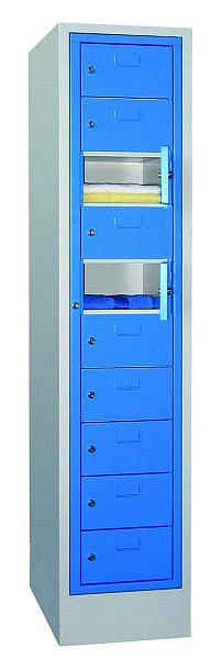 Pavoy Schließfachschrank mit Sockel 1850/500/400, Zylinderschloss, 1 x 10 Fächer, Türen mit Etikettenhalter, 21227-040-011-910905