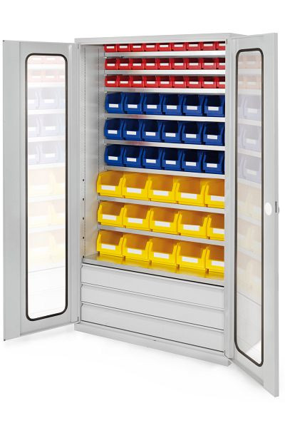 Kappes Großraum Schrank Modell 20 RAL 7035, 1950 x 1130 x 590 mm, Sichtfenstertüren, 3 Schubladen unten, 1780.07.5013