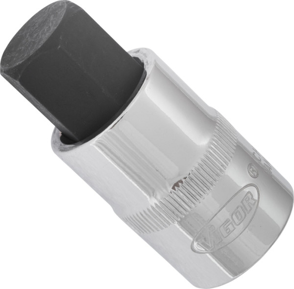 VIGOR Innensechskant Schraubendreher-Einsatz, Vierkant hohl 12,5 mm (1/2 Zoll), Innen-Sechskant Profil, 17 mm, Länge: 55 mm, V2069