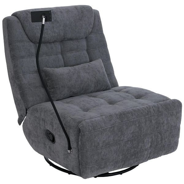 Mendler Relaxsessel HWC-P92, TV-Sessel Fernsehsessel, drehbar Kippfunktion Handyhalterung, Stoff Chenille (260g/m²), dunkelgrau, 120314