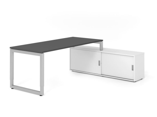 Hammerbacher Aufsatz-Schreibtisch RSE19, 180x80cm, Platte: Graphit, 25mm dick, Rahmen Silber, höheneinstellbar, Ahorn, SB/G/S/W/W, VRSE19SB/G/S/W/W
