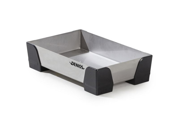 DENIOS Kleingebindewanne aus Edelstahl, 5 Liter Auffangvolumen, 250 x 400 x 95 mm, 328399