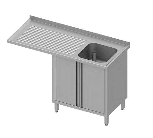 Stalgast Spülschrank mit Flügeltüren und Überstand 1200x600x900 mm, mit einem Becken rechts, mit Aufkantung, verschweißt, VSK12624RA
