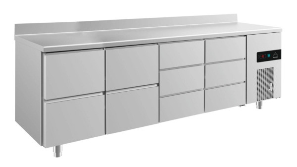 A&S Polarny Kühltisch -2 bis +8°C mit 2x zwei Schubladen und 2x drei Schubladen rechts, 2330 x 700 x 850 mm, mit Aufkantung, KT4ZZDDA