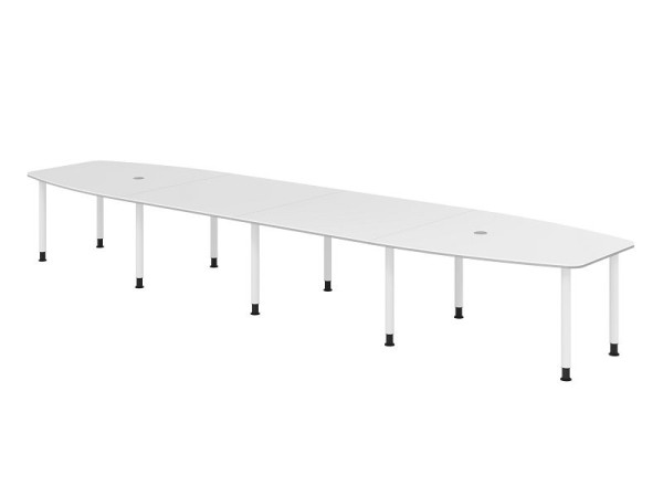 Hammerbacher Konferenztisch KT52C, 520 x 130 cm, Platte: Weiß, 25mm dick, 2 mm Duo-Kante, Zehn-Fuß-Gestell Weiß, Arbeitshöhe 72-74 cm, VKT52C/W/W