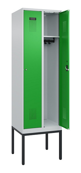 C+P Spind Evolo PLUS, Gestell, 2 Abteile, 2120x600x500mm, 7035/6037, Verschluss Zylinderschloss, Ablageböden 2, 0490307-20 S10038