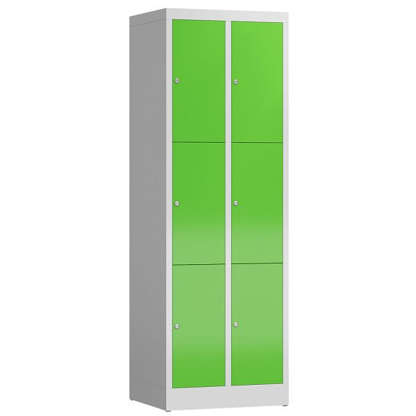 Lüllmann ClassiX Schließfachschrank, 2 Abteile à 3 Fächer, 1800 x 590 x 500 mm, lichtgrau/gelbgrün, X-520325