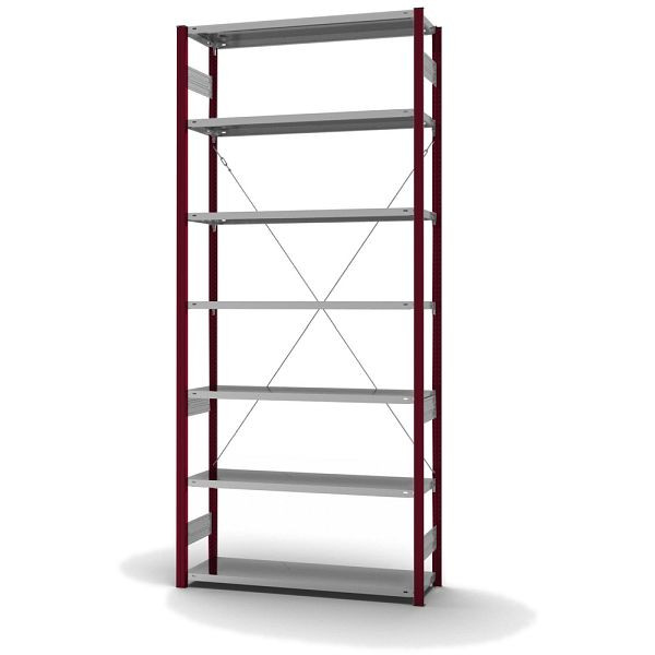 hofe Fachboden-Grundregal, 3000x400x1300 mm, 7 Fachebenen, verzinkt / RAL 3004, 180 kg Fachlast, 1700 kg Feldlast, einseitige Bedienung, HRG304013XL