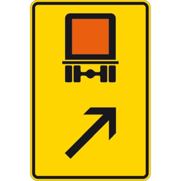 Stein HGS Wegweiser für kennzeichnungspflichtige Fahrzeuge mit gefährlichen Gütern (rechts einordnen) Nr. 422-23, 630x420mm /RA1/Flachform 2mm, 422-23-111