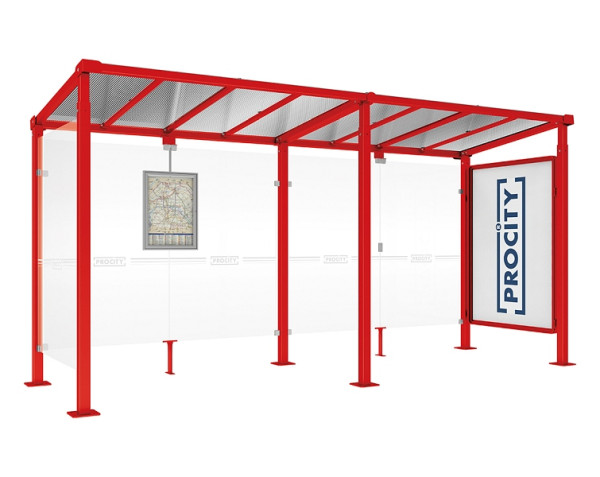 Procity Wartehalle Milano - 1 Schaukasten 2000 + 1 Seitenverkleidung, Farbe RAL 3020, Maße: Breite 5000 x Höhe 2545 x Tiefe 1824 mm, 529247.3020