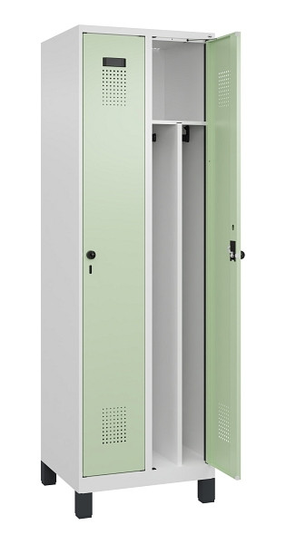 C+P Spind Evolo PLUS, mit Füßen, 2 Abteile, 1950x600x500mm, 9016/6019, Verschluss Drehriegel, 049010-20F S10019