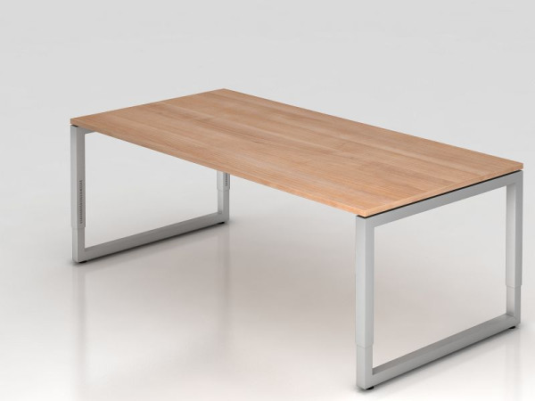 Hammerbacher Schreibtisch O-Fuß eckig 200x100cm Nussbaum, Rechteckform mit schwebender Tischplatte, VRS2E/N/S