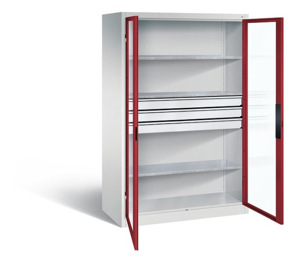 C+P Werkzeugschrank Acurado, H1950xB1200xT600mm, Farbe: Lichtgrau / Rubinrot, Muldengriff, 8932-55302 S10013